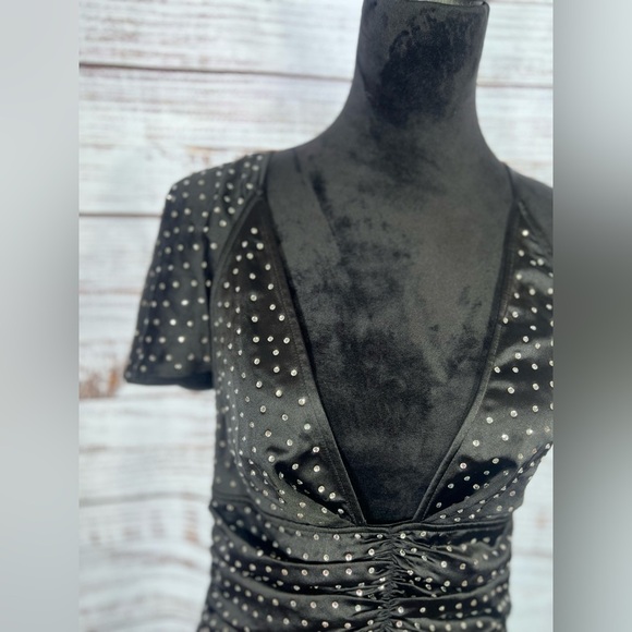 WeWoreWhat Black Rhinestone One Shoulder Sheath Dress - Picture 2 of 8